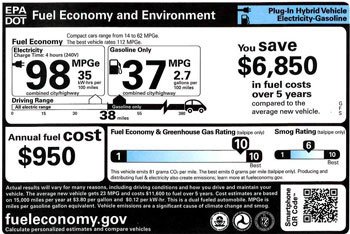 EPA Car Sticker Volt 2013